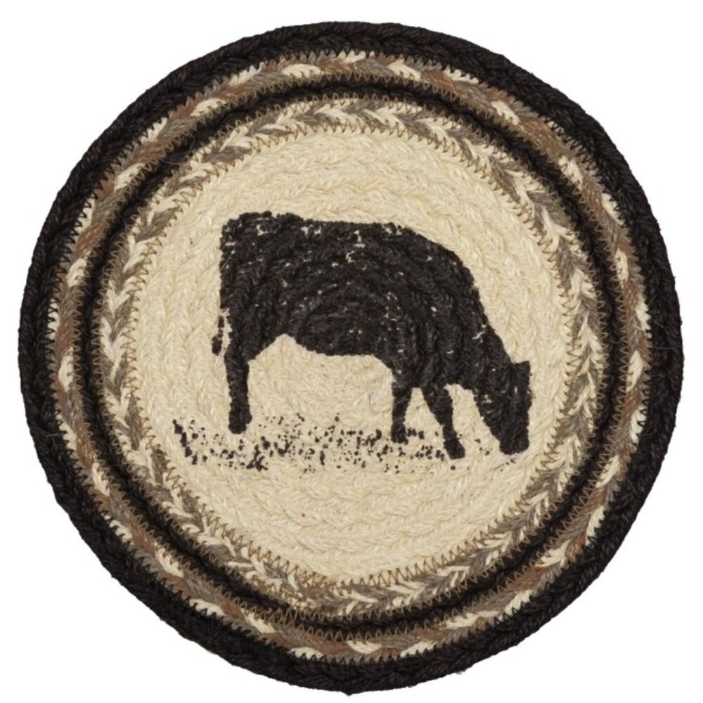 Sawyer Mill Charcoal Cow Jute Trivet 8"